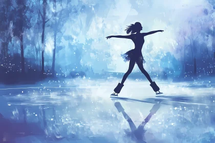 Graceful Figure Skater Silhouette - Winter Art AI Generated Picture