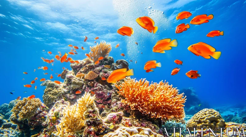 Underwater Coral Reef with Orange Fish AI Image