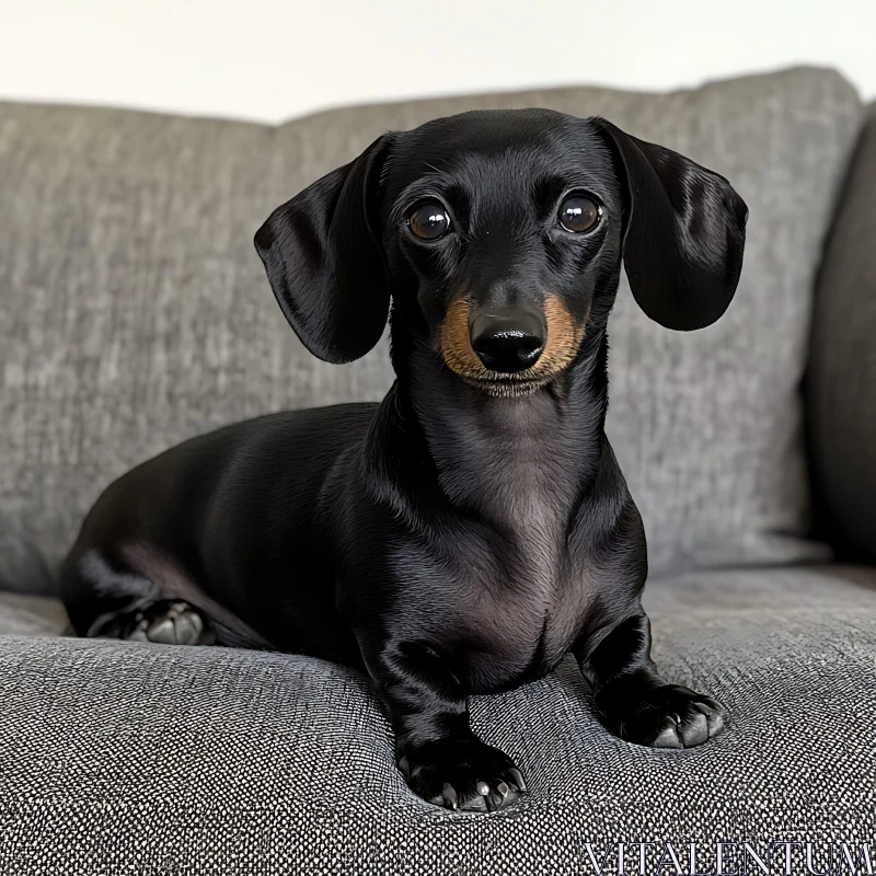 Dachshund with Black Coat Relaxing Indoors AI Image