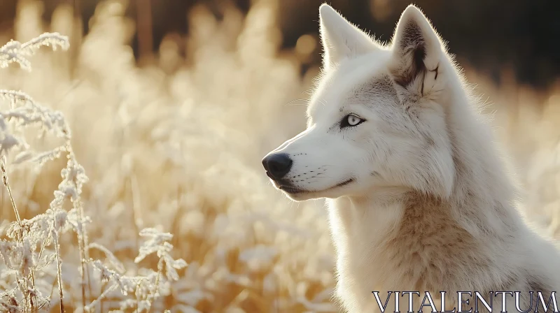 AI ART White Wolf in Winter's Golden Light