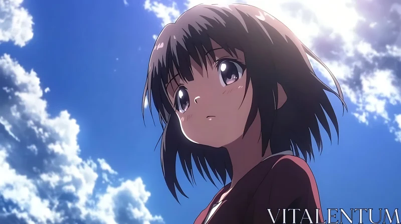 Reflective Anime Girl Under Sunlit Sky AI Image