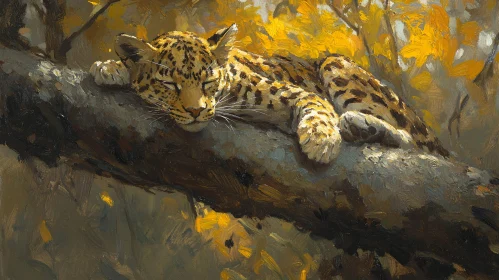 Resting Leopard in Golden Sunlight