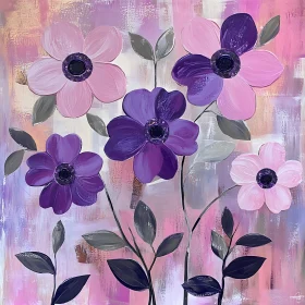 Pink and Purple Flower Acrylic Painting