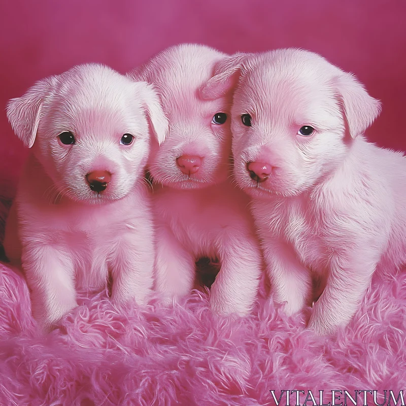 Pink-Hued Puppies in a Fluffy Setting AI Image