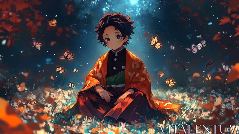 AI ART Tranquil Anime Scene with Butterflies and Kimono