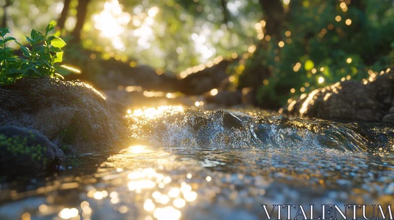 Tranquil Stream in the Morning Light AI Image