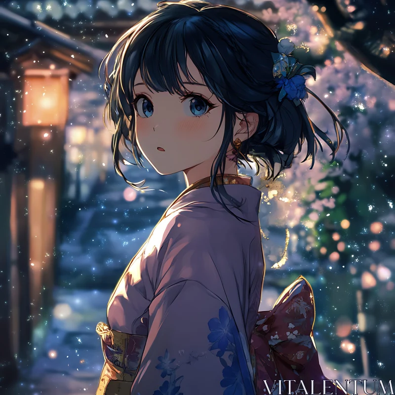 Anime Girl with Cherry Blossoms AI Image