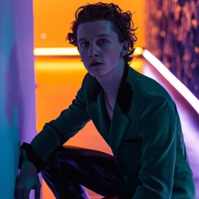 Tom Holland in Modern Fashion with Neon Lighting