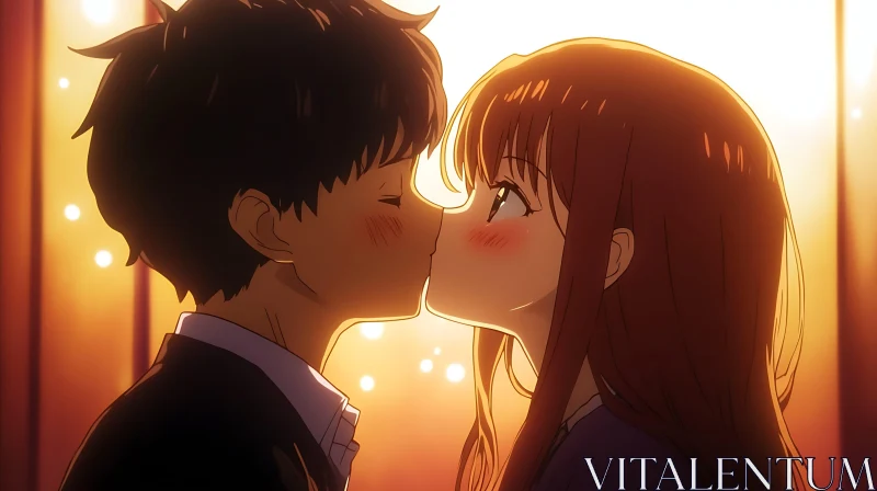 Tender Anime Kiss at Sunset AI Image