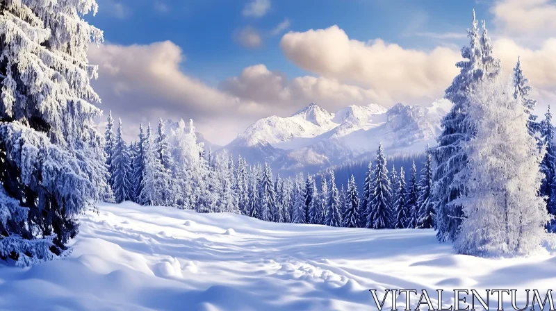 AI ART Snowy Forest Mountain Scenery