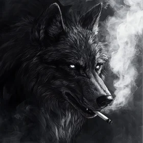 Monochrome Wolf with Cigarette