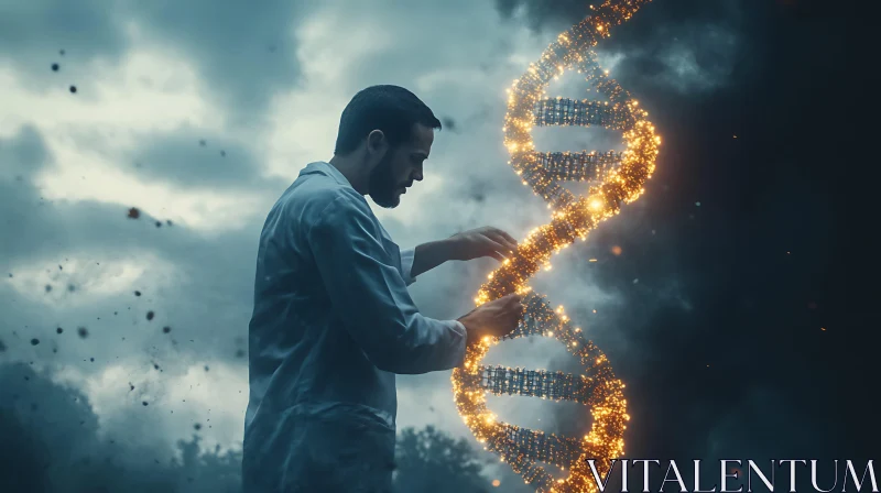 Illuminated DNA Strand Analysis AI Image
