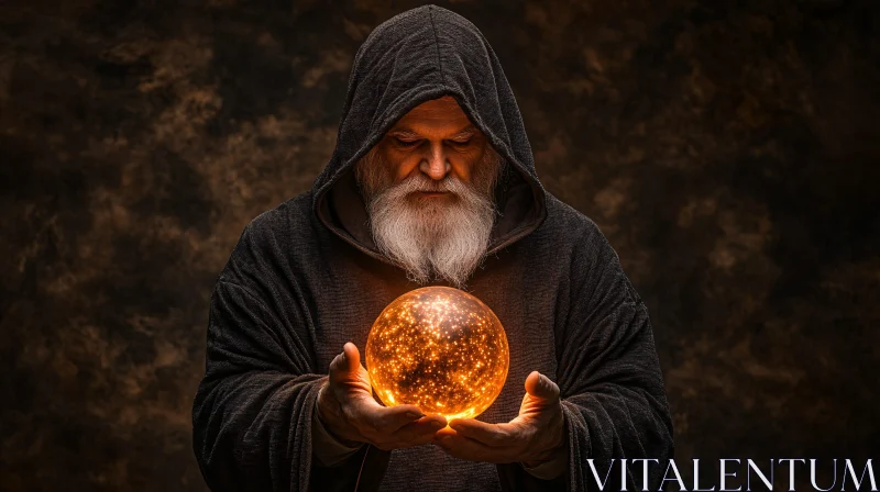 Enchanting Wizard with Magical Sphere AI Image