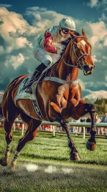 Intense Horse Racing Scene with Jockey in Action