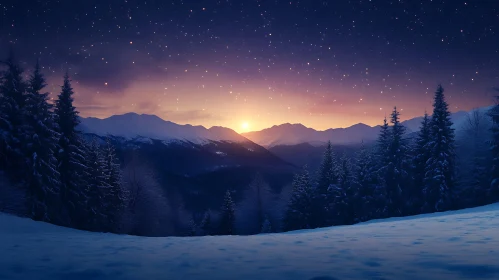 Snowy Peaks Under Starry Skies