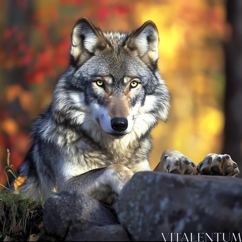 AI ART Resting Wolf in Fall Colors