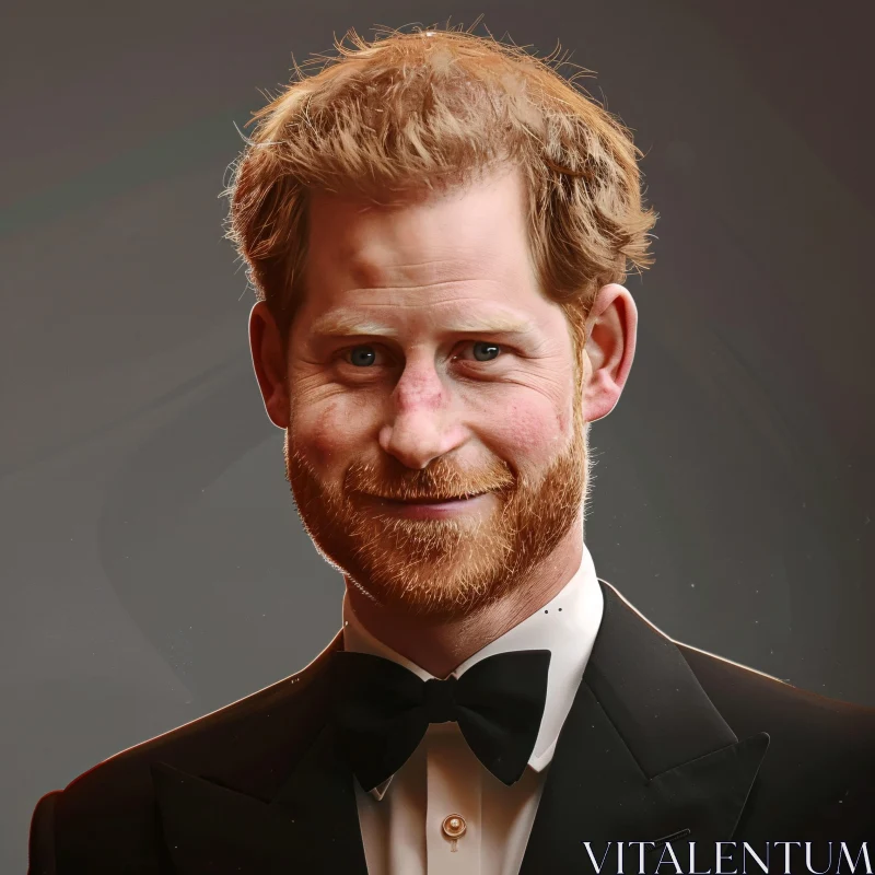 Elegant Portrait of Prince Harry in Formal Wear AI Image