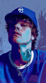 Justin Bieber Blue Portrait with Tattoos