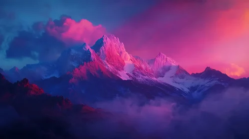 Snowy Mountain Peaks in Pink Hues