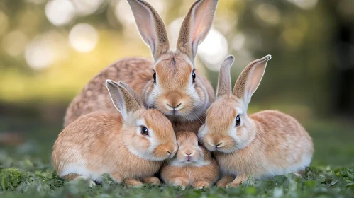 Amber Hues: A Bunny Family's Gentle Embrace