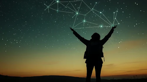 Woman Reaching for the Stars at Night