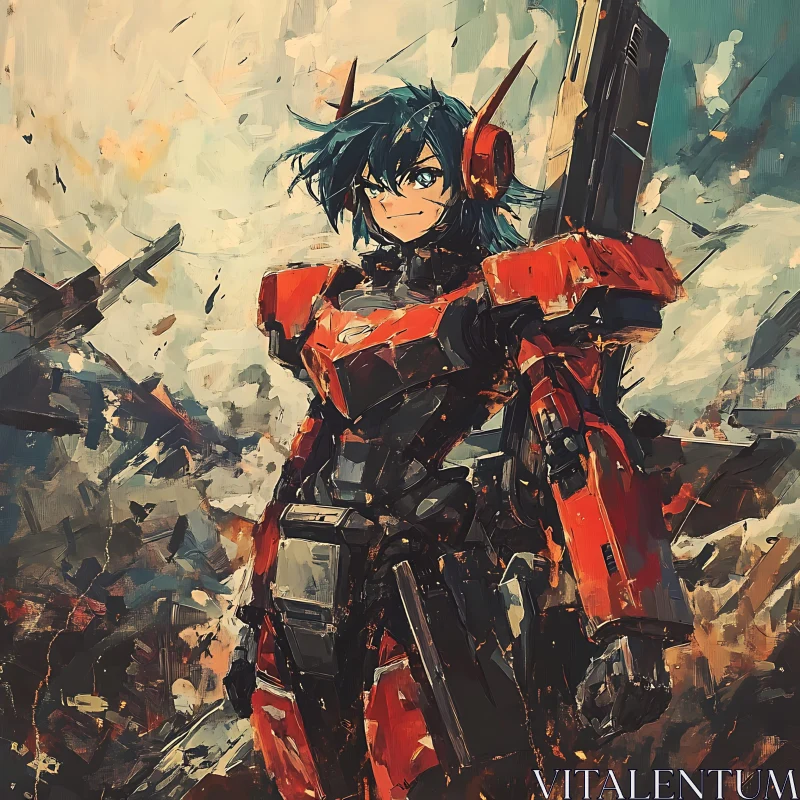 Futuristic Anime Mecha Warrior AI Image