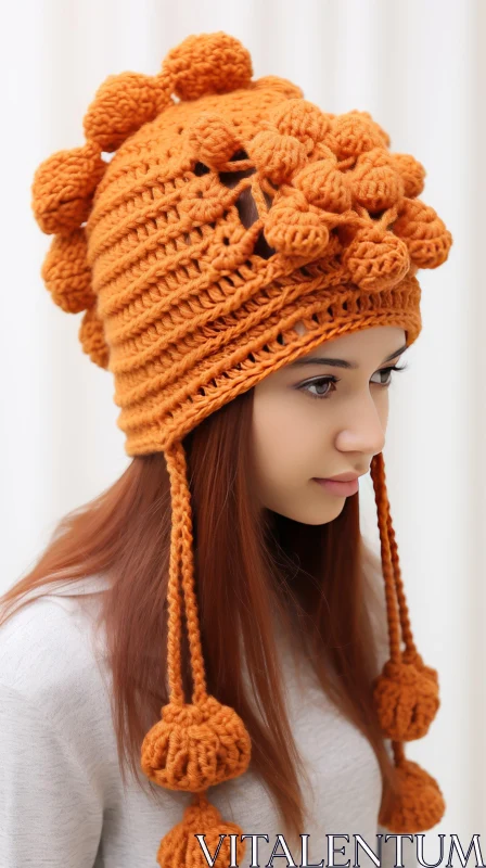 Orange Crocheted Hat: A Unique Fashion Statement AI Image