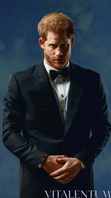 Prince Harry Black Tuxedo Portrait AI Image