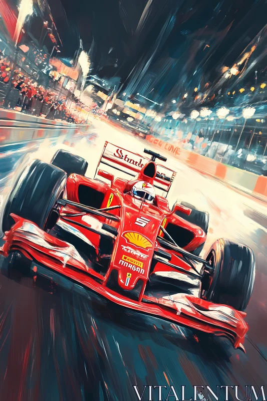 Thrilling Night Race Painting of a Formula 1 Car , AI F1 AI Image