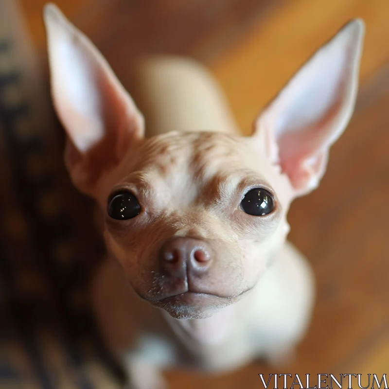 Cute Puppy with Big Ears Looking Up AI Image