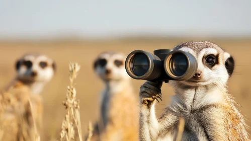 Meerkat Using Binoculars in Natural Habitat