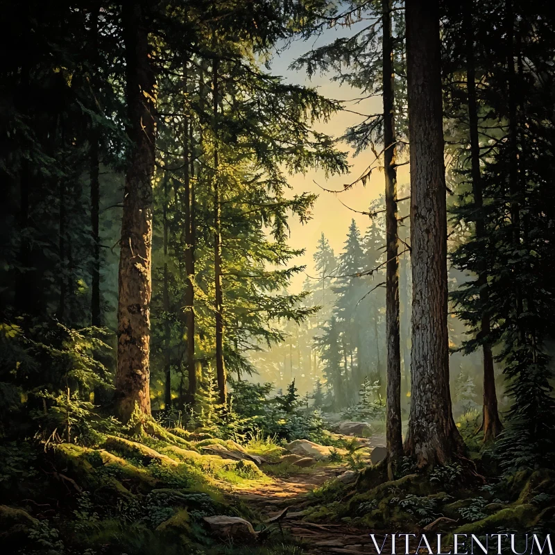 Sunlit Forest Path AI Image