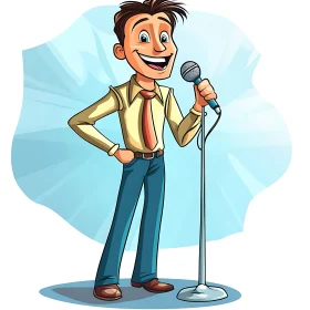 Animated Singer with Microphone Illustration