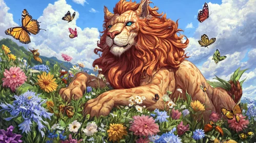 Fantasy Lion with Butterflies