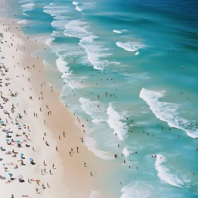 Aerial Beach View with People and Waves