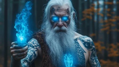 Enchanted Wizard with Glowing Blue Magic