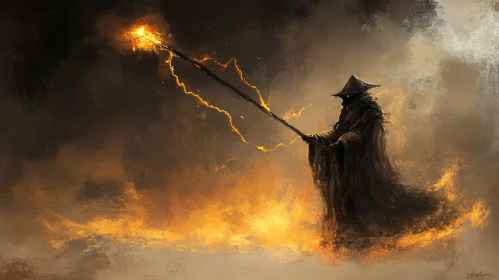 Enigmatic Wizard with Fiery Staff