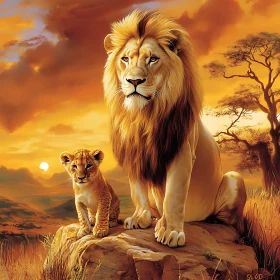 Golden Hour with Lion Family