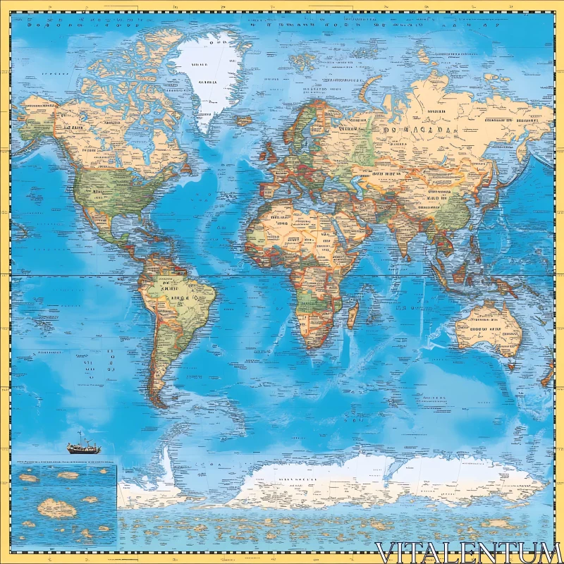 Geographic World Map Illustration AI Image