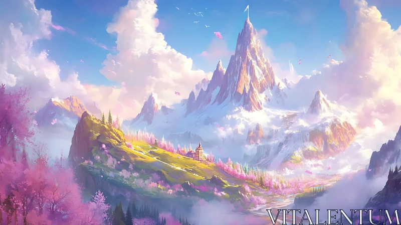 AI ART Pink Trees in a Mountainous Landscape