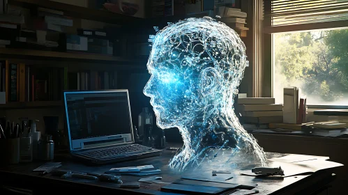 Glowing Head Near Laptop