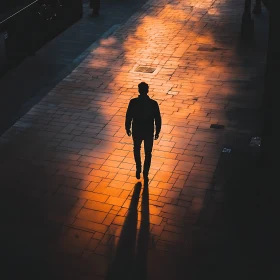 Person Walking in the Sunset Shadows