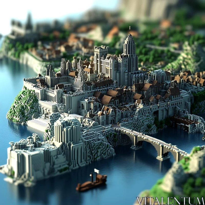 AI ART Fantasy Medieval Waterfront City with Boat