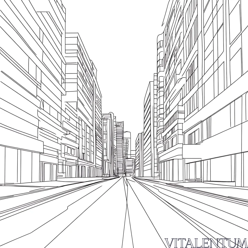 Monochrome City Street Perspective AI Image