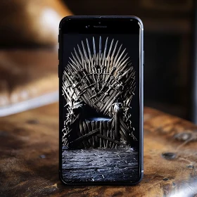 Medieval Iron Throne on Smartphone Screen