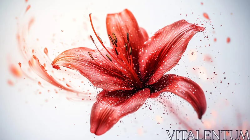 AI ART Intricate Red Lily with Water Droplets