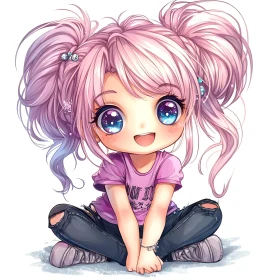 Kawaii Chibi Girl with Double Ponytails