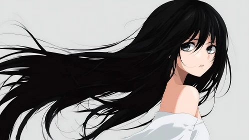 Anime Girl with Flowing Black Hair