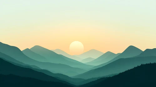 Teal Mountains Under the Setting Sun