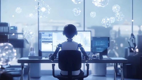 Cyborg at Work in Modern Office